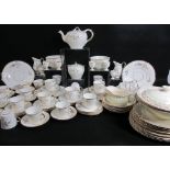 STAFFORDSHIRE TEA & TABLEWARE - white, floral and gilt, also green and gilt, approximately 96 pieces