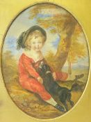 MRS LAMBERT watercolour, oval format - the copy executed in 1937/38 - little red suited boy seated