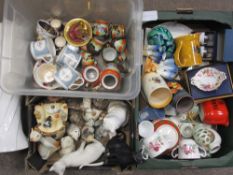 ROYAL ALBERT, JAPANESE and other assorted teaware. Also, mixed china and pottery, cat ornaments,