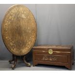 VICTORIAN INLAID WALNUT LOO TABLE and a Chinese camphorwood chest, 73.5cms H, 118.5cms L, 83cms W