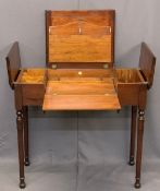 BRITISH 'PATENTED' WRITING TABLE IN MAHOGANY having a lift-up centre, fold-up end flaps and fold-out