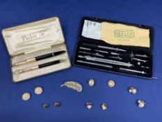 SIMULATED PEARL JEWELLERY, cased vintage Parker 51 fountain pen and pencil set and a cased set of