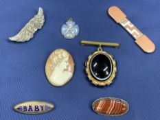 9CT GOLD & OTHER VICTORIAN & LATER CLIPS, BROOCHES & PENDANTS, 7 items to include a 9ct mounted