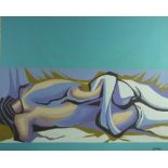 GOMER LEWIS oil on box canvas - reclining female figure, signed and entitled verso 'Dreamer', 90 x