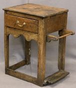 ANTIQUE STYLE OAK SINGLE DRAWER HALL TABLE with added brolley/stick rail and drip tray, 73cms H,