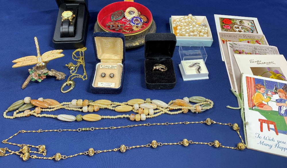 9CT GOLD, SILVER & ENAMEL, COSTUME JEWELLERY & COLLECTABLES GROUP to...