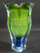ART GLASS VASE - heavy quality in green, 26cms tall