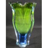 ART GLASS VASE - heavy quality in green, 26cms tall