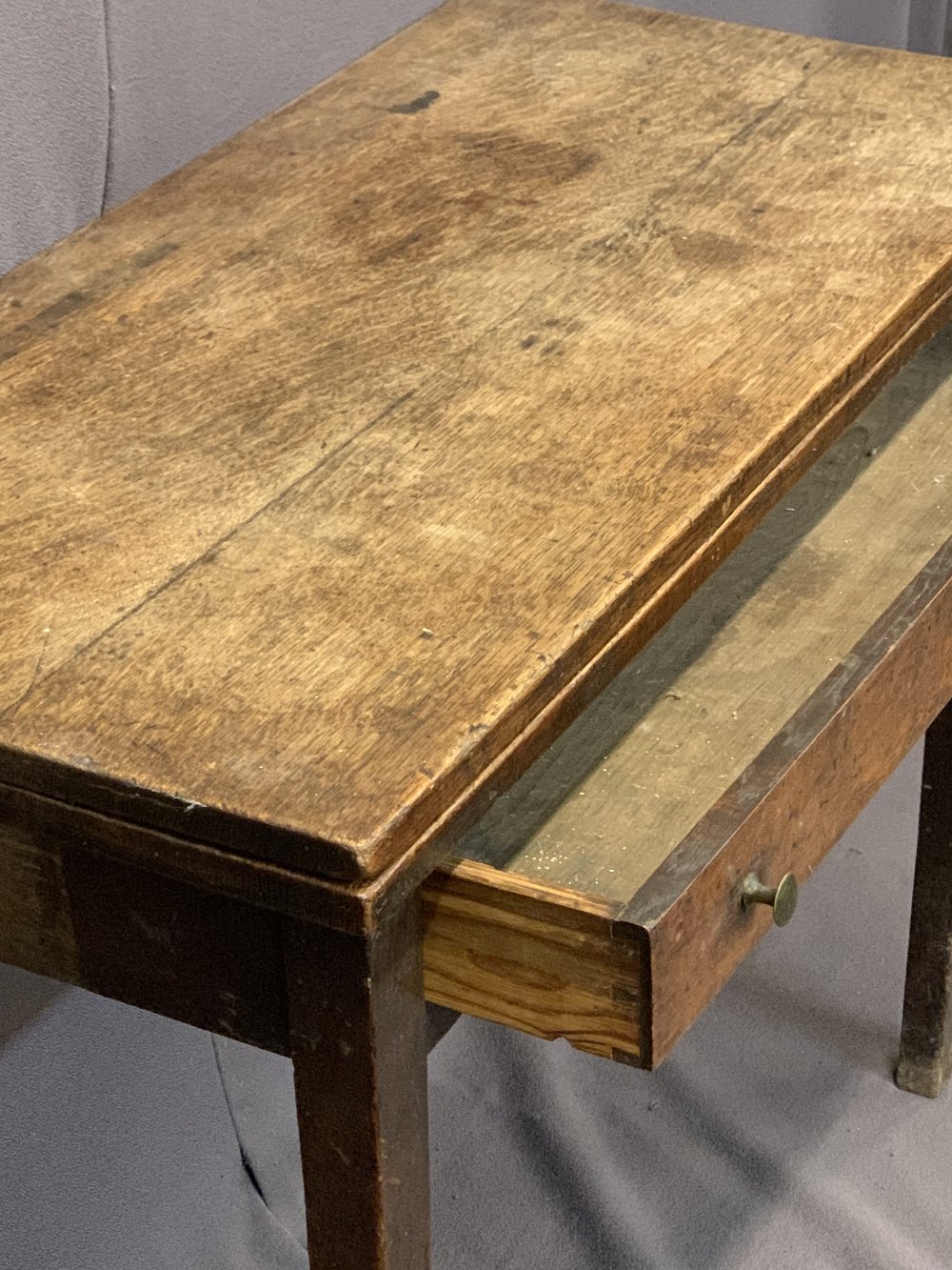 ANTIQUE OAK SINGLE DRAWER FOLDOVER TEA TABLE - on square supports, 74cms H, 90.5cms W, 43cms D - Image 2 of 3