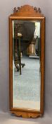 VICTORIAN MAHOGANY WALL MIRROR with shaped crest and apron detail, the mirror bevel edged, 118cms H,