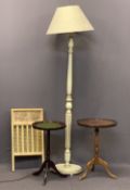 MAID-RITE WASHBOARD, painted standard lamp, turned and reeded column, two tripod wine/side tables,