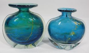 MDINA GLASS VASES (2) - both signed, 13.5cms and 12cms