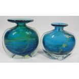 MDINA GLASS VASES (2) - both signed, 13.5cms and 12cms