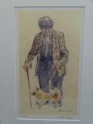 WILLIAM SELWYN limited edition print 102/500 - farmer with a dog, signed in full, 37.5 x 22cms