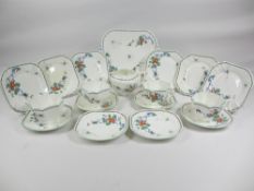 SHELLEY TEA SERVICE - with green border and floral decoration, approximately 18 pieces