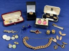 GENT'S JEWELLERY - a mixed quantity including 9ct rolled gold and other cufflinks, one early