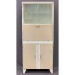 FORTRESS KITCHEN FURNITURE PAINTED LARDER with upper glass doors, fold down work surface and twin