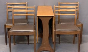 MID-CENTURY G PLAN TEAK DINING TABLE & FOUR CHAIRS - 73cms H, 91cms L, 30.5cms W closed and 82.