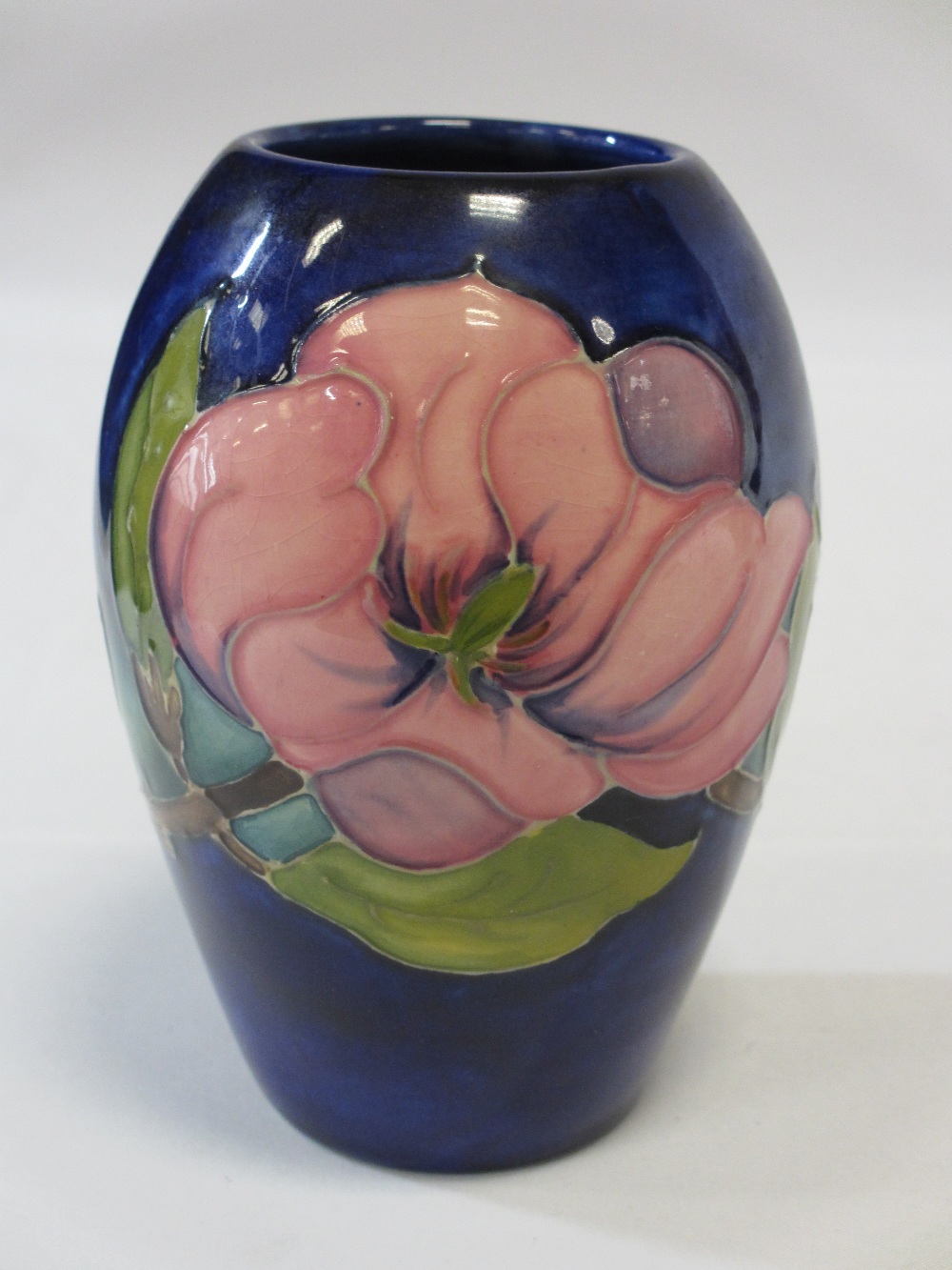 MOORCROFT MAGNOLIA GLOBULAR VASE & A BOWL - Cobalt Blue ground, 13cms H, 7cms H, 16cms diameter, - Image 2 of 4