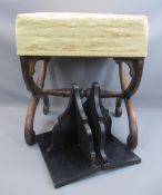 FOOT STOOL - antique simulated rosewood X frame, 50cms H, 46cms W, 40cms D and a pair of ebonised