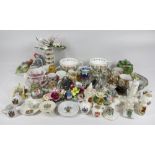 CRESTED CHINA & A LARGE ASSORTMENT OF CABINET ORNAMENTS