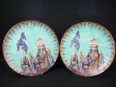 CROWN DEVON FIELDINGS CHARGERS, A PAIR - fairyland type scenes (No 2406), 38cms diameter