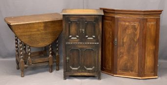 VINTAGE & LATER FURNITURE PARCEL, 3 ITEMS to include an oak pipe/drinks bottle cabinet having twin