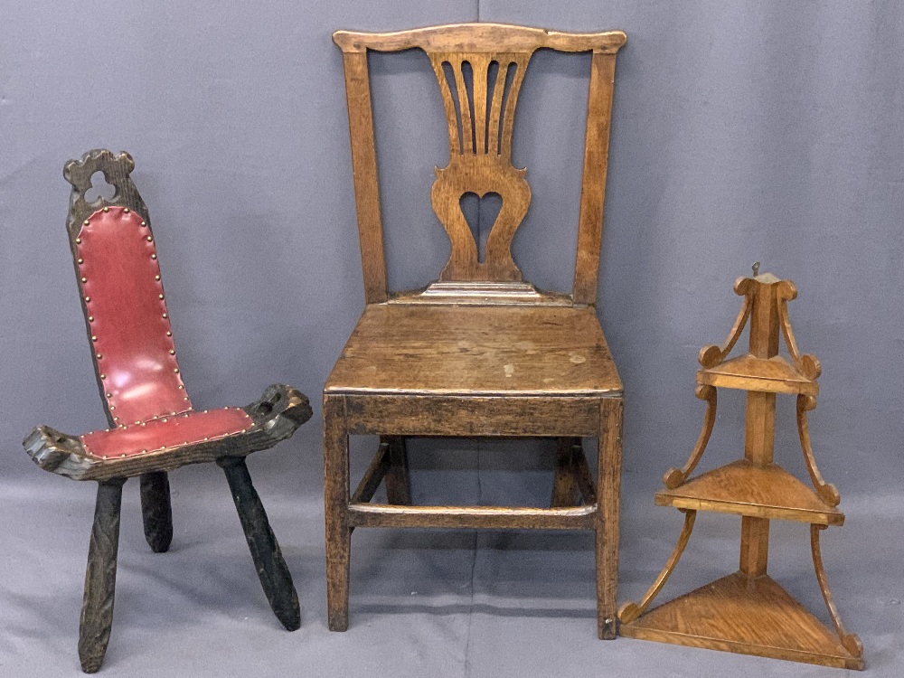 ANTIQUE & LATER OCCASIONAL FURNITURE, 3 ITEMS - an oak farmhouse chair with heart shaped