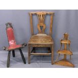 ANTIQUE & LATER OCCASIONAL FURNITURE, 3 ITEMS - an oak farmhouse chair with heart shaped