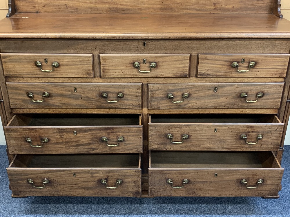 GEORGE III MAHOGANY LANCASHIRE MULE CHEST having a shaped railback to the top and lift-up lid to - Image 8 of 9