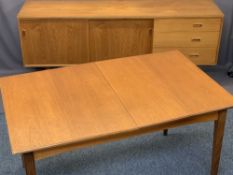 AUSTIN SUITE MID-CENTURY TEAK EXTENDING DINING TABLE & LONG SIDEBOARD - 74cms H, 175.5cms L fully