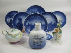 FRANZ CHINA, 2 ITEMS, Royal Copenhagen vase, 14.5cms H and Royal Copenhagen commemorative plates (