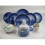 FRANZ CHINA, 2 ITEMS, Royal Copenhagen vase, 14.5cms H and Royal Copenhagen commemorative plates (