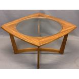 STYLISH MID-CENTURY TEAK COFFEE TABLE - with circular glass insert, 44cms H, 76 x 76cms top