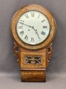 CIRCA 1900 WALNUT CASED DROP DIAL WALLCLOCK - the white dial set with Roman numerals before a