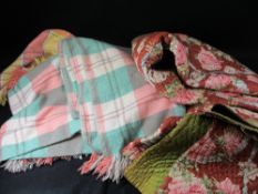 TRADITIONAL WOOLLEN BLANKETS (2) - excellent colours with tasselled ends, yellow and pinks, 170 x
