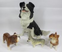 BORDER COLLIE COMPOSITION DOG, approx 38cms H, a Sylvac bulldog, ETC