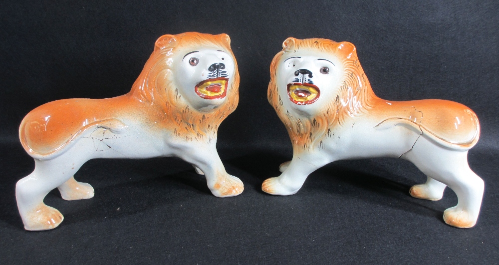 STAFFORDSHIRE FLATBACK, QUEEN VICTORIA, 43cms tall, a Scottish pair, a pair of lions and a pair of - Image 6 of 10