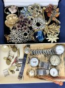 ROTARY & OTHER BRAND LADY'S WRISTWATCHES, costume jewellery brooches and a small selection of