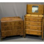OAK GENTLEMAN'S DRESSING CHEST and a three drawer walnut railback chest of drawers, the dressing