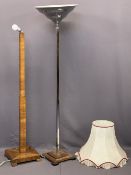 ART DECO STANDARD LAMPS (2) to include a chrome column with chrome uplighter shade example having