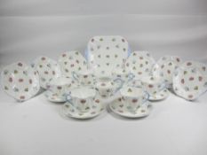 SHELLEY TEA SERVICE - light blue with floral decoration, approximately 19 pieces
