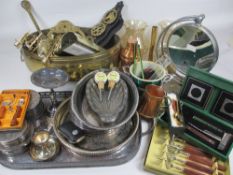 BRASS & EPNS - a large assortment including horse brasses, galleried tray and similar items