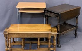 REPRODUCTION OAK & LATER FURNITURE, 3 ITEMS to include an oak Old Mill nest of three tables, 47cms