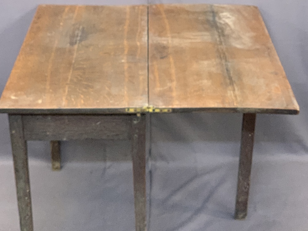 ANTIQUE OAK SINGLE DRAWER FOLDOVER TEA TABLE - on square supports, 74cms H, 90.5cms W, 43cms D - Image 3 of 3