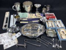 EPNS & STERLING SILVER ASSORTMENT including souvenir bookmarks and pendants, flatware sets. Also,