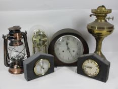 SMITHS ENFIELD MANTEL CLOCK, slate mantel clocks (2), dome clock, oil lamp, ETC