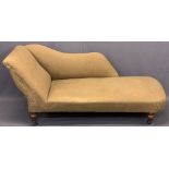 CIRCA 1900 CHAISE LOUNGE - on turned supports and castors, 68cms H, 155cms L, 67cms D
