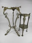 BRASS JARDINIERE STANDS (2) - with cast and pierced detail, 56cms and 45cms tall