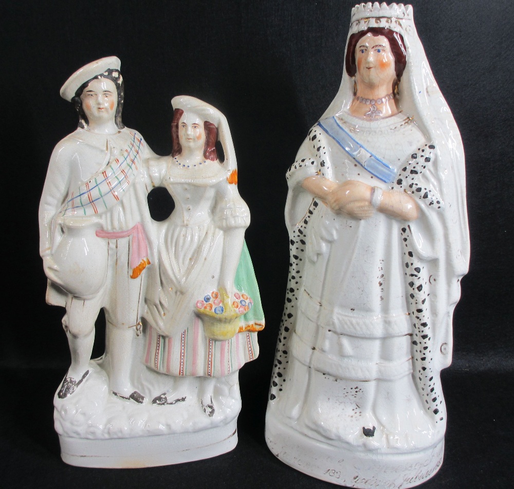 STAFFORDSHIRE FLATBACK, QUEEN VICTORIA, 43cms tall, a Scottish pair, a pair of lions and a pair of - Image 2 of 10